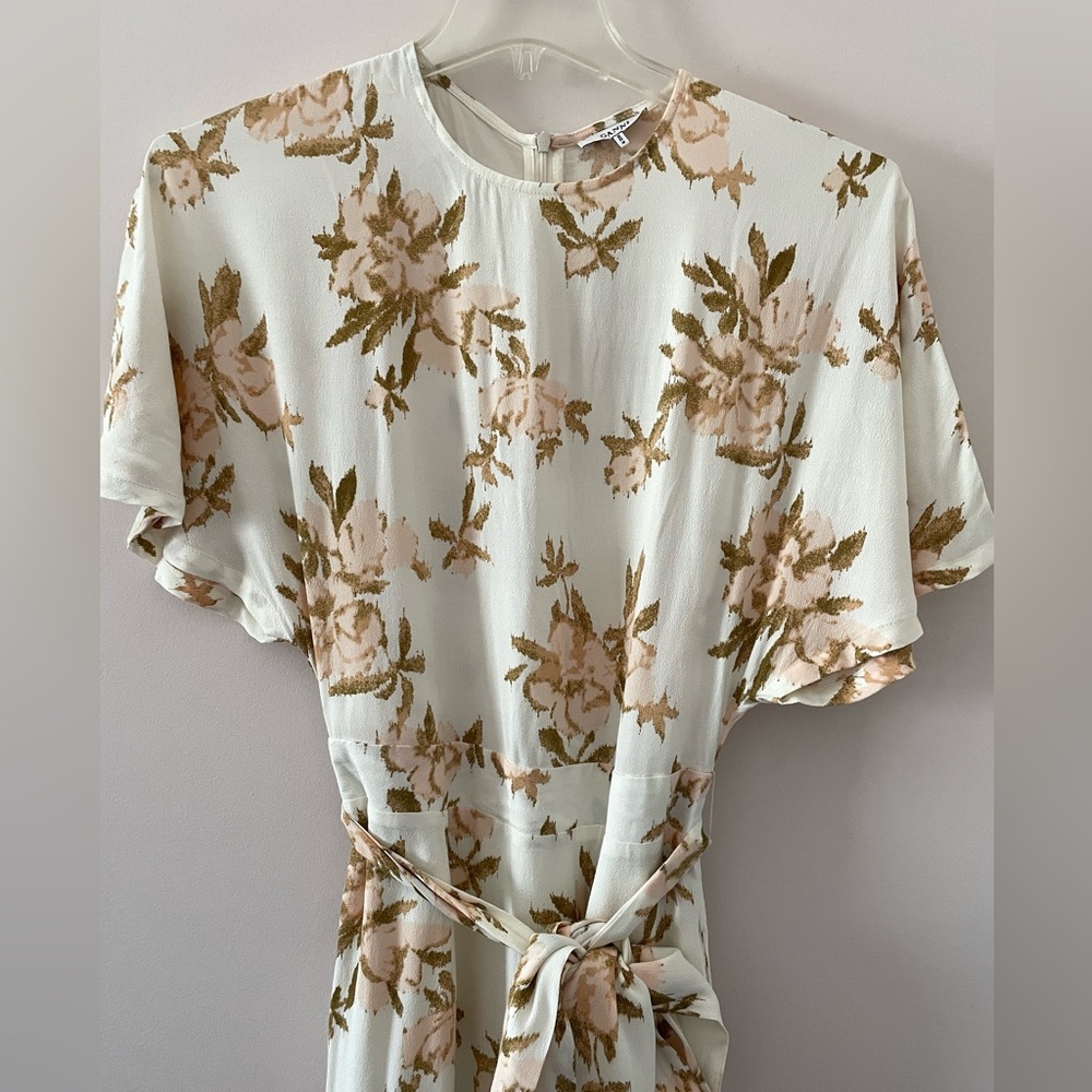 Ganni St. Pierre Crepe Floral Dress in Vanilla Ice Size 36 Small - Picture 5 of 10